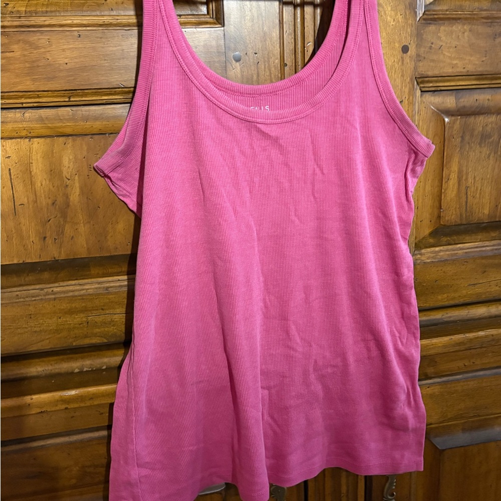 Women's Tank Tops - Pink and Grey Ribbed Scoop Neck